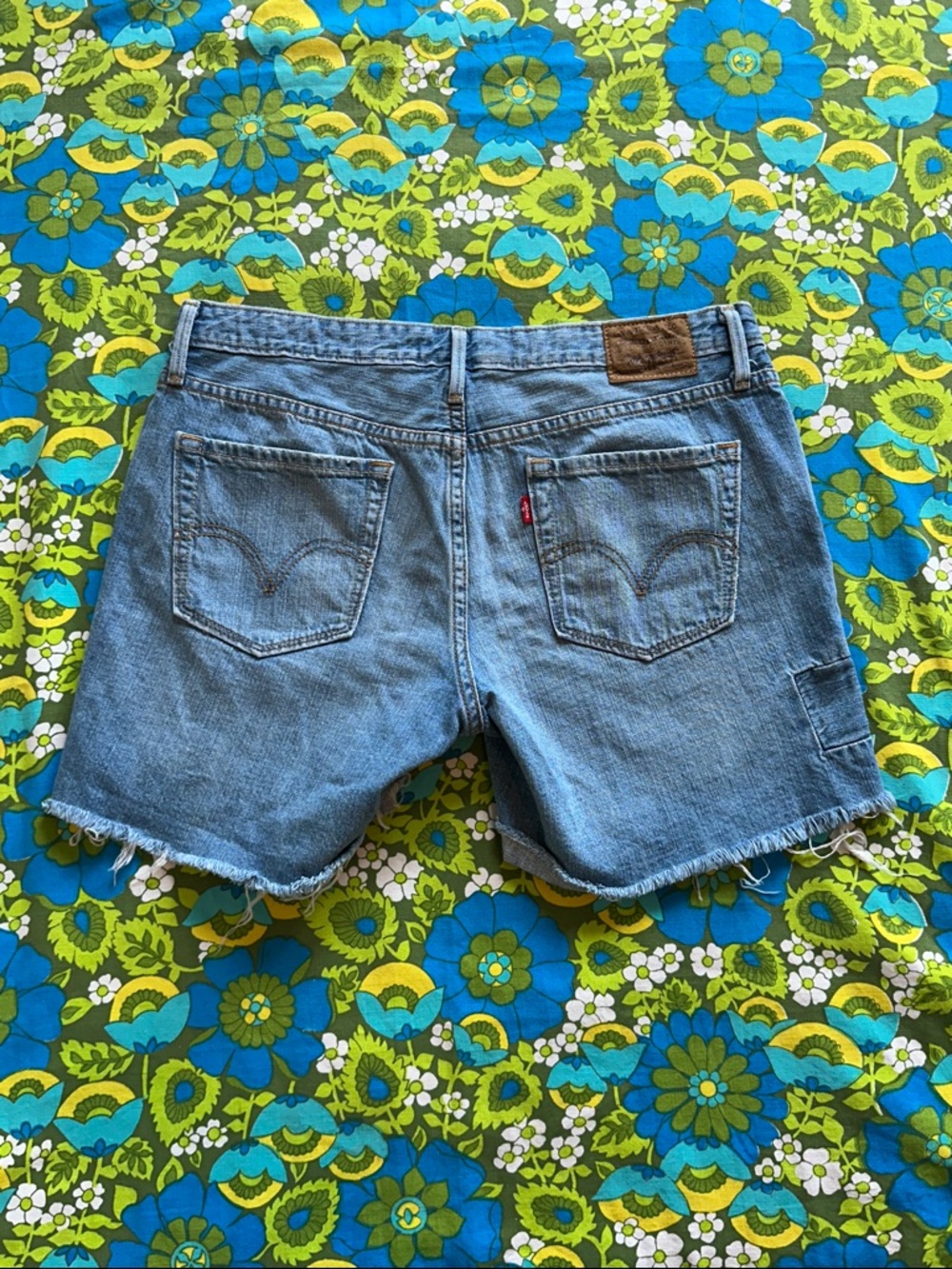 Levi’s Cutoff Jean Shorts Upcycled cutoffs Patchwork Patches Frayed women’s 8